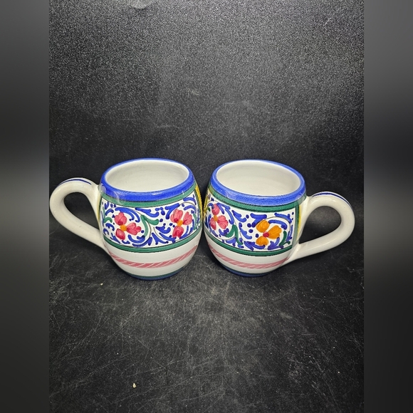 Floral‎ Ceramic Mugs with Blue Trim - Picture 1 of 5